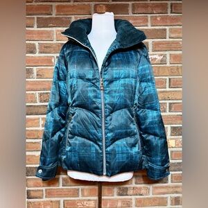 ZeroXposur Women’s Large Teal Plaid Puffer Jacket Hooded